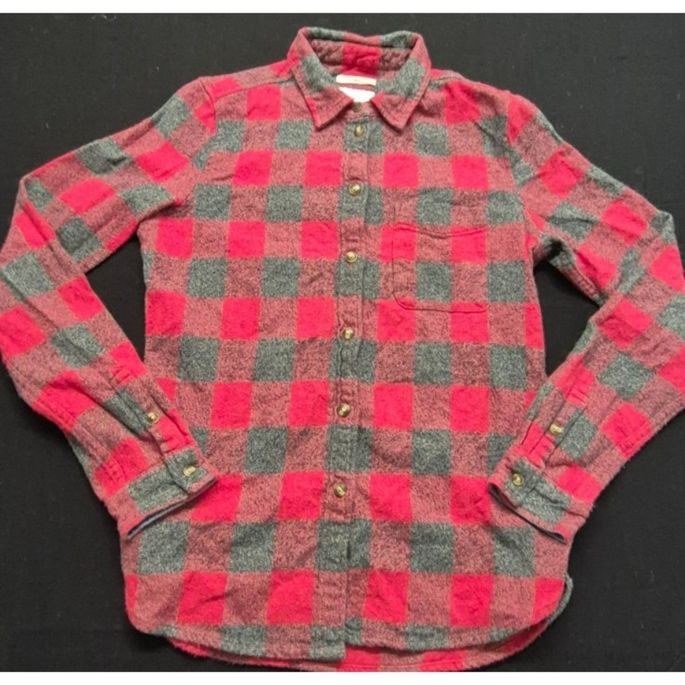 American Eagle Slim Fit women's red/gray plaid flannel long sleeve shirt sz.‎ XS